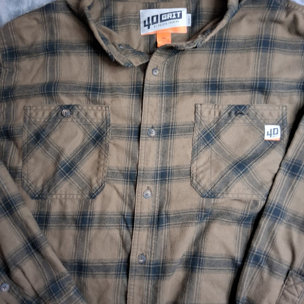Mens 3XL 40 Grit Duluth‎ Trading Shirt long sleeve 40 Grit Brown Plaid - Picture 6 of 13